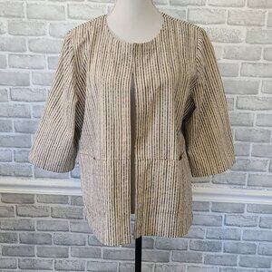 Eileen Fisher Stripe 3/4 Sleeve Boxy Organic Cotton Jacket Open Front Classic XL